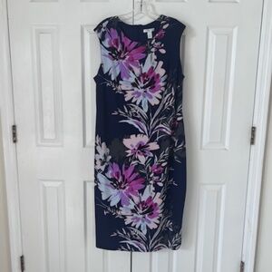 London Times Navy Floral Midi Dress 14W